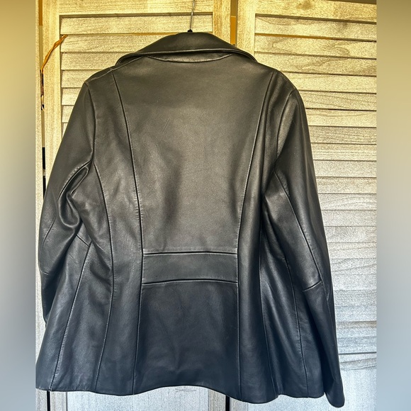 Vintage WILSONS LEATHER Black Jacket Red Lining Button Closure Size Large Unisex - Picture 5 of 16